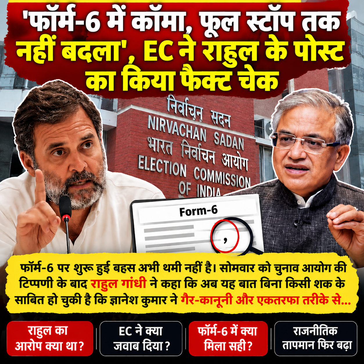 फॉर्म-6 में कॉमा, फुल स्टॉप तक नहीं बदला EC ने राहुल के पोस्ट का किया फैक्ट चेक